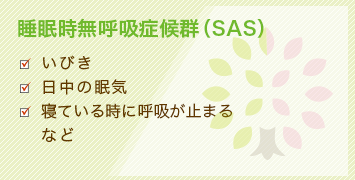 睡眠時無呼吸症候群(SAS)いびき 日中の眠気 寝ている時に呼吸が止まるなど